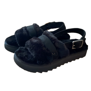 NWOT KOOLABURRA BY UGG BLACK FUR SANDALS WOMEN SIZE 5